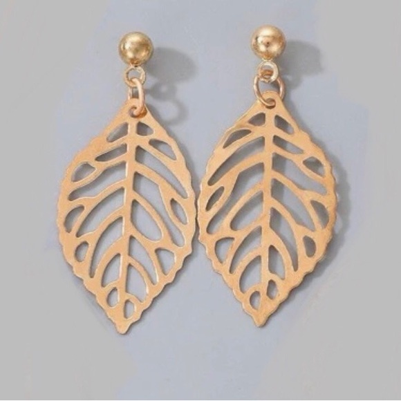 “Autumn” Fall Gold Lasercut Cut-out Hollow Leaf Leaves Nature Boho Hippie Dangle - Picture 1 of 16
